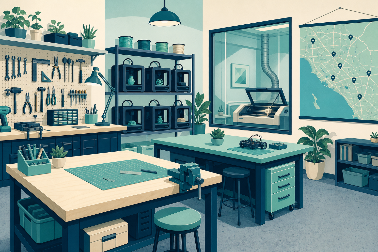 Professional illustration for Makerspaces in Orange County