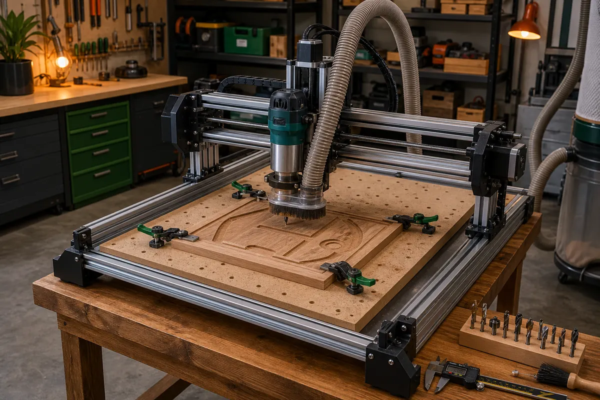 A CNC router carving a workpiece
