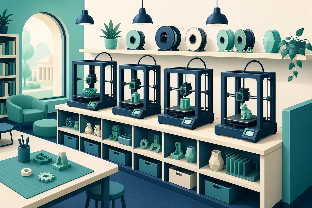 A 3D printer mid-print in a public maker lab